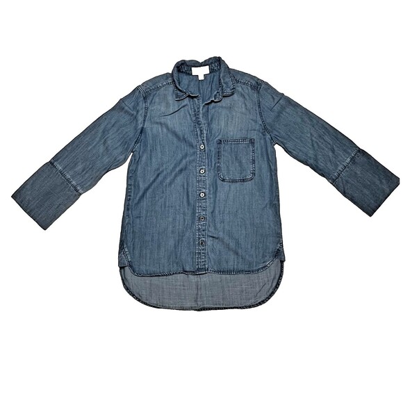 Cloth & Stone Tencel Anthropologie Chambray Button Down Top XS Soft Denim Shirt - Picture 2 of 15